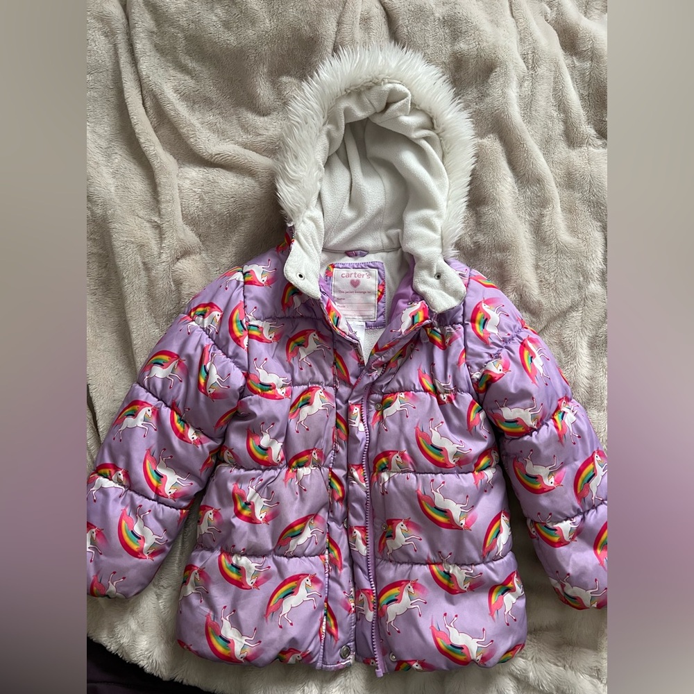Carter's Purple Unicorn & Rainbow Jacket with Hood
